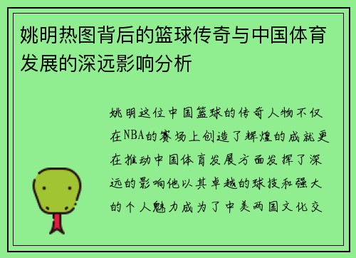 姚明热图背后的篮球传奇与中国体育发展的深远影响分析